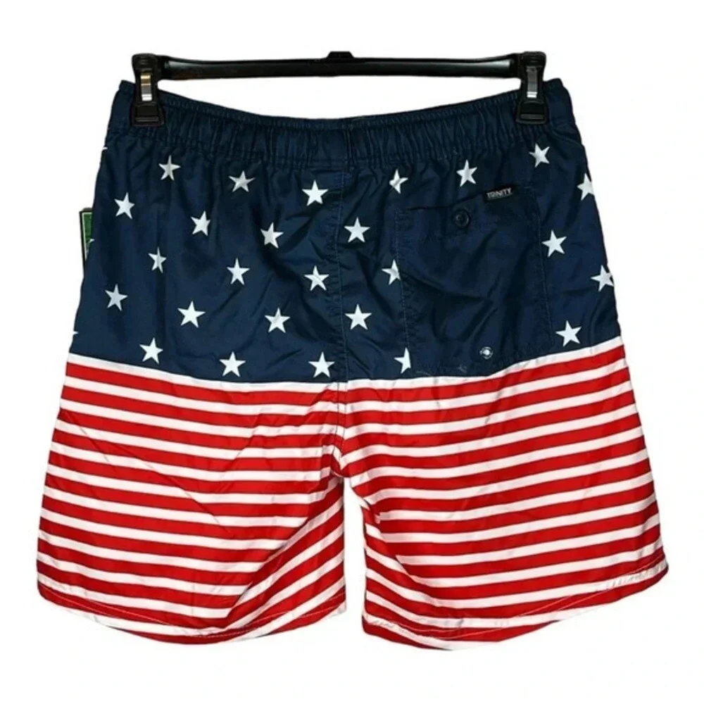 Trinity Collective Swim Trunks Mens Small Navy Red USA American Flag Stars‎ NWT
